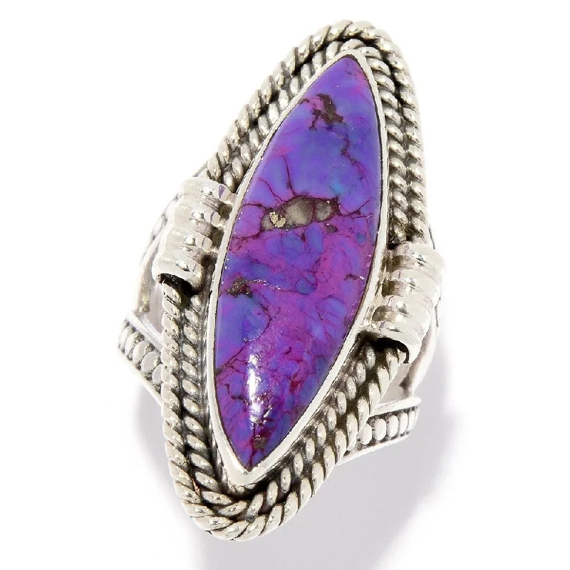 Blossom halo ring-Sterling Silver 28 x 8mm Purple Mohave Turquoise Elongated Ring