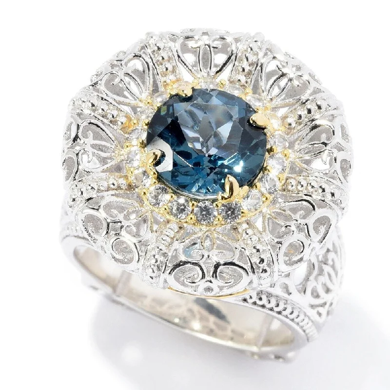 Willow nut ring-Sterling Silver 3.02ctw London Blue Topaz & White Zircon Ring