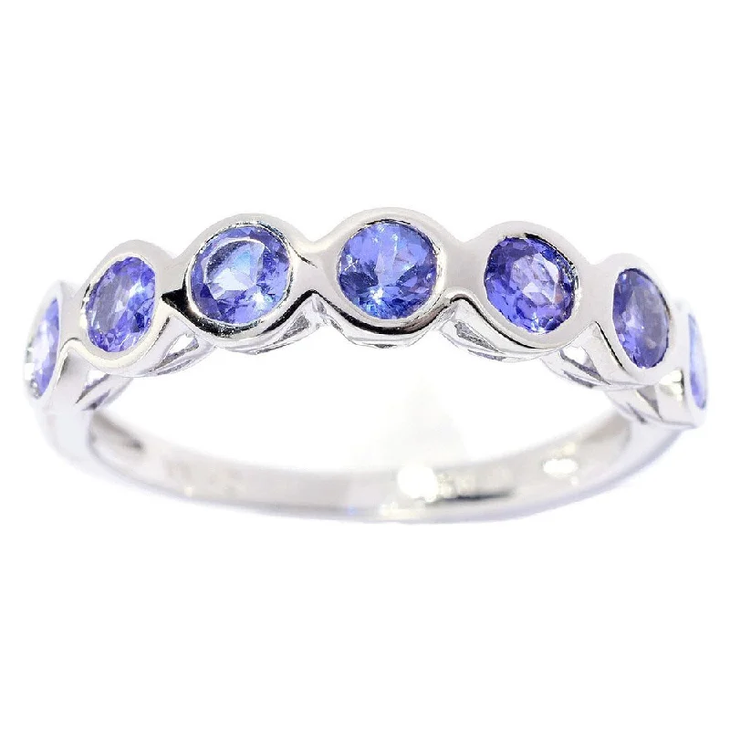 Copper toned ring-Sterling Silver 3mm Round Tanzanite 7-stone Ring