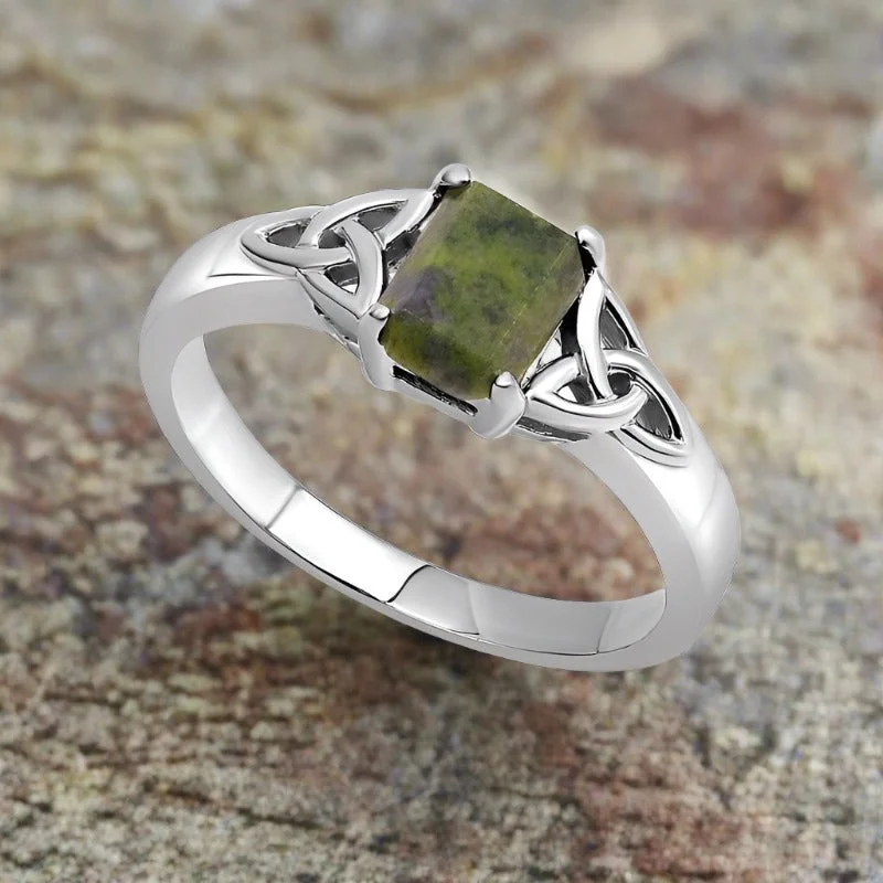 Heptagon gem ring-Sterling Silver Connemara Marble Trinity Knot Ring