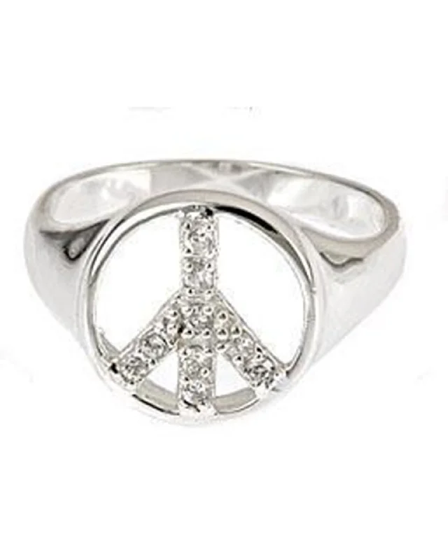 Triad metal ring-Sterling Silver CZ Peace Sign Ring