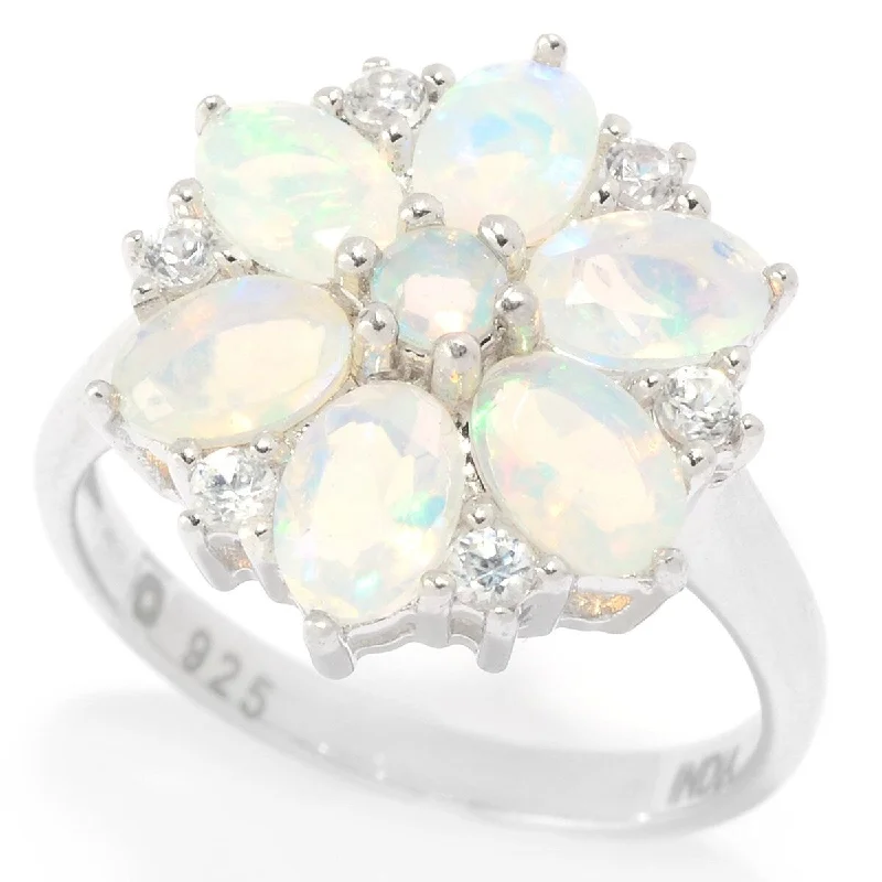 Fin curve ring-Sterling Silver Ethiopian Opal & White Zircon Flower Ring