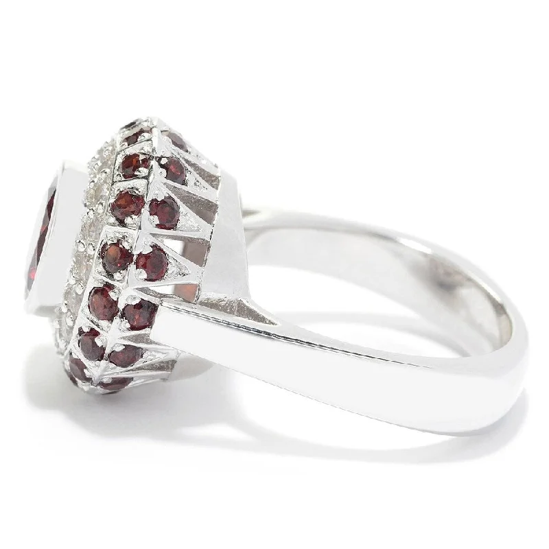 Early relic ring-Sterling Silver Garnet Round Cut Bezel Det Multi Halo Ring - Red