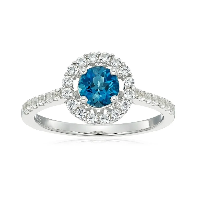 Pine wood ring-Sterling Silver London Blue Topaz & White Sapphire Solitaire Ring