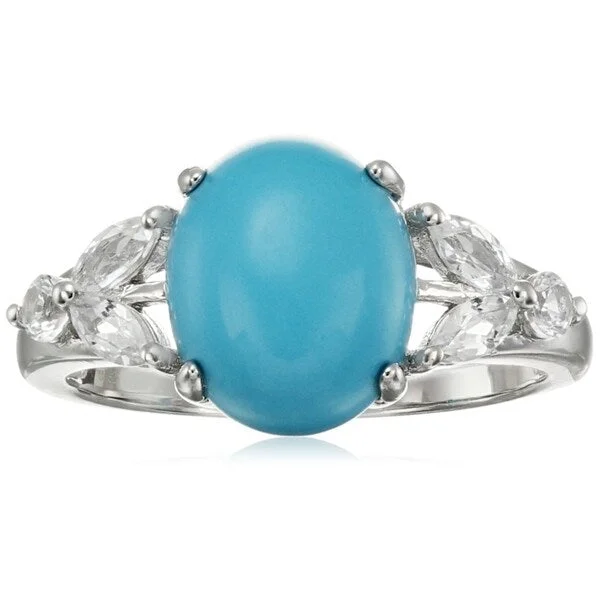 Triad metal ring-Sterling Silver Natural Turquoise, Created White Sapphire Ring, Size 7 - Blue