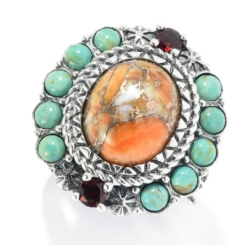 Citron topaz ring-Sterling Silver Orange Spiny Oyster & Gemstone Halo Ring