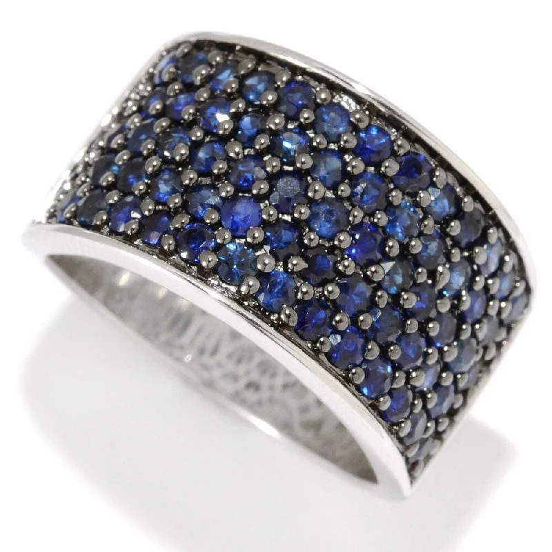 Artisan craft ring-Sterling Silver Pave Blue Sapphire Wide Band Ring