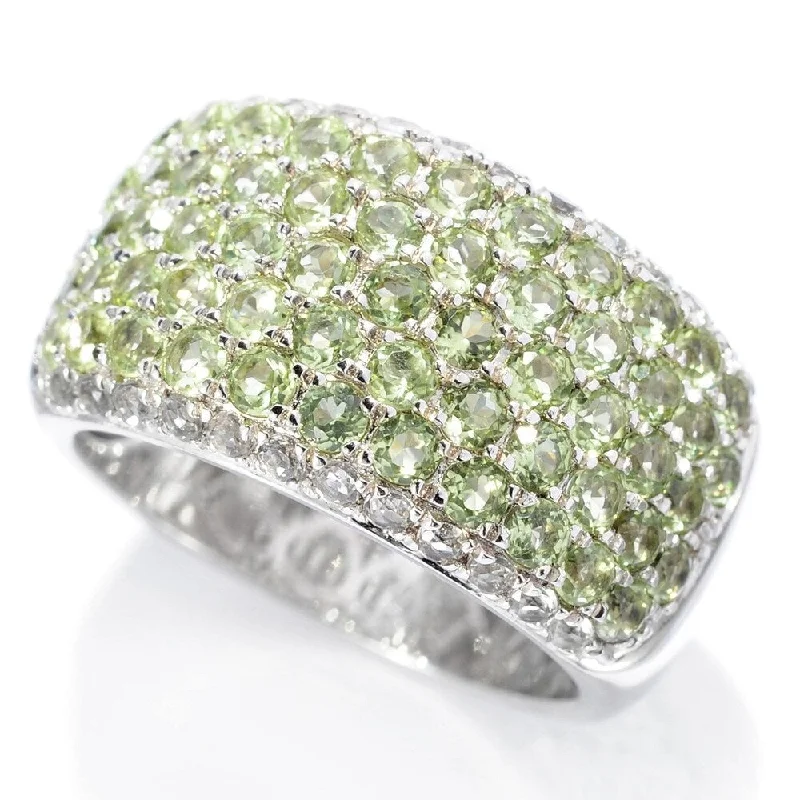 Spire gem ring-Sterling Silver Round 2.64ctw Peridot & White Topaz Wide Band Ring