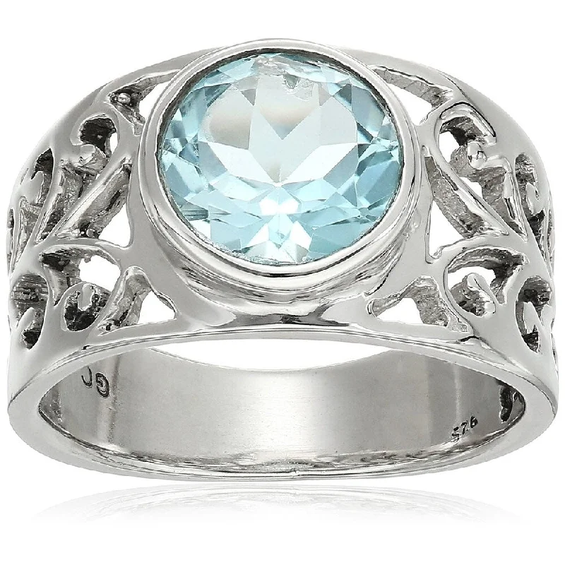 Braided band ring-Sterling Silver Sky Blue Topaz Solitaire Ring, Size 7