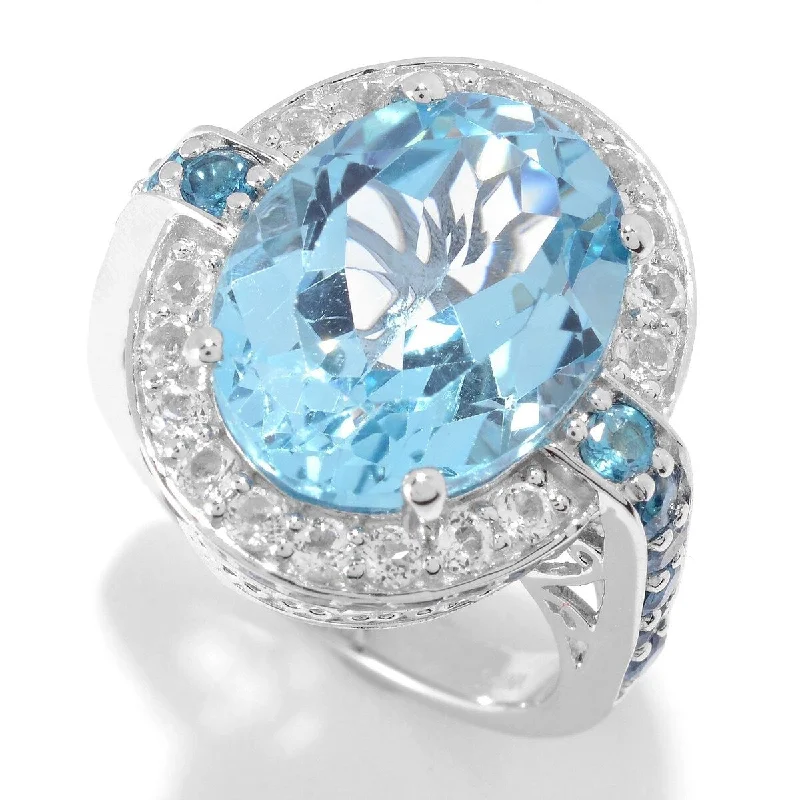 Crimped band ring-Sterling Silver Swiss Blue Topaz & White Topaz Ring