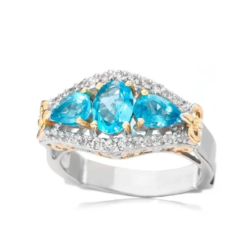 Tusk ridge ring-Sterling Silver Two-Tone Paraiba Color Blue Apatite & White Zircon Ring