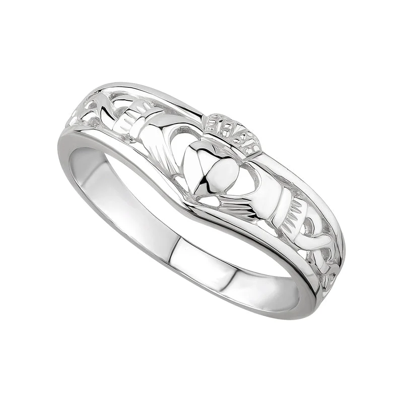 Forged wedding ring-Silver Claddagh Wishbone Ring