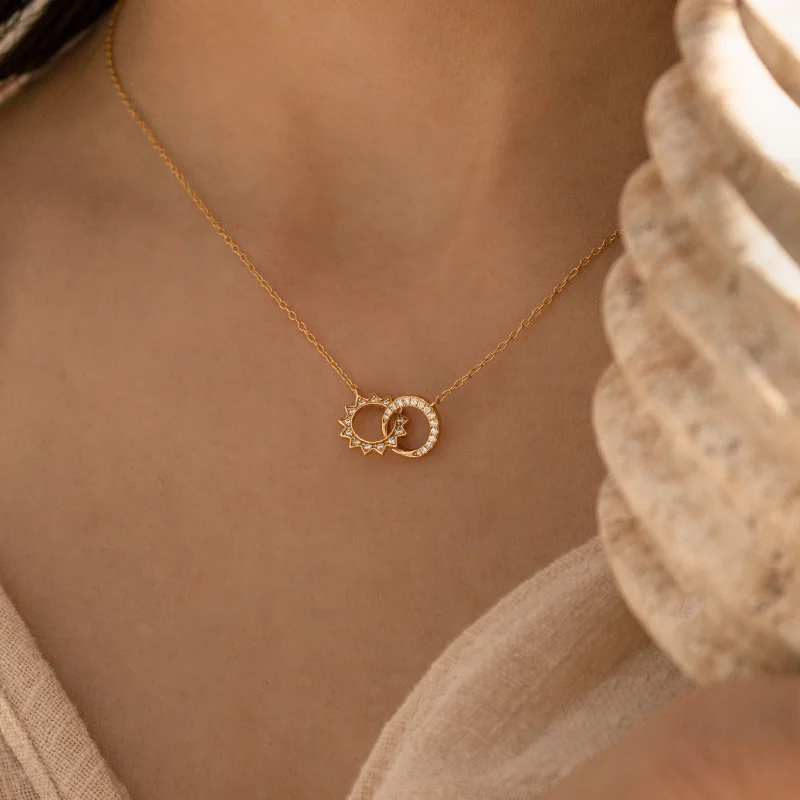 Textured chain necklace-Sun & Moon Eternity Necklace