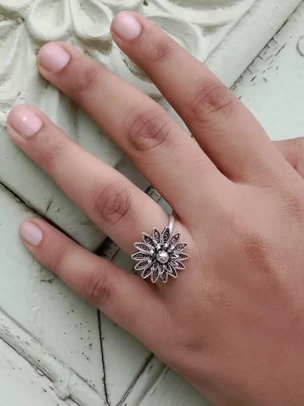 Copper toned ring-Sunflower Ring