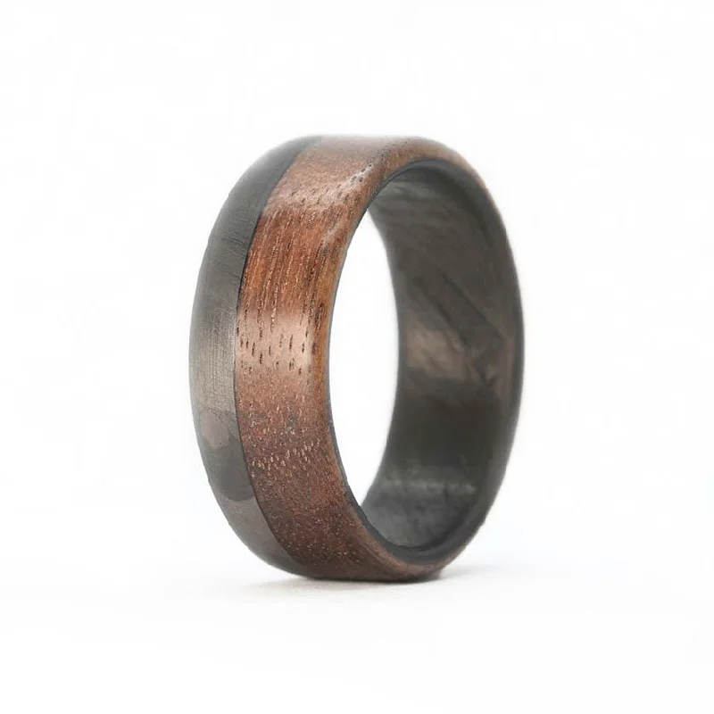 Tall bezel ring-The Craftsman-Walnut Wood Men's Ring with Carbon Sleeve