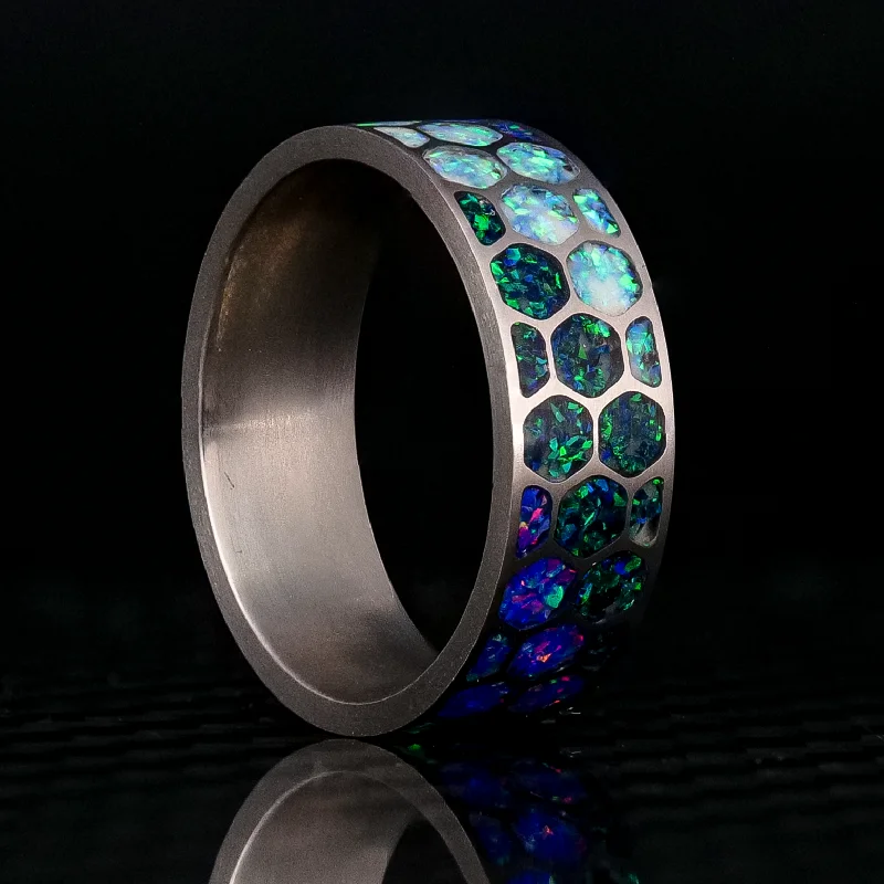 Onyx vein ring-The Kaleidoscope | Opal Titanium Glowstone Ring