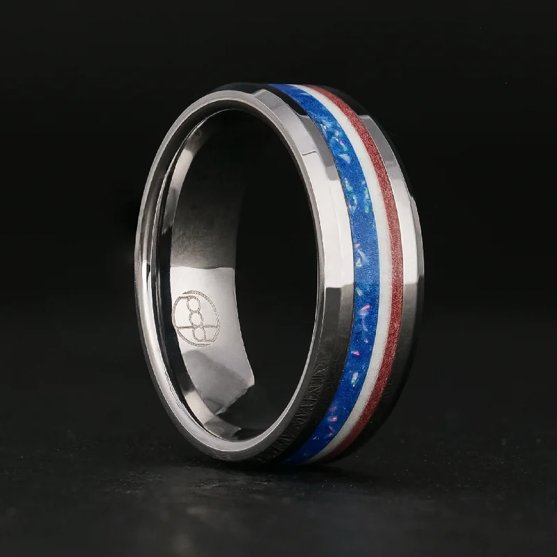 Galactic shine ring-The Patriot | Striped Glowstone Ring