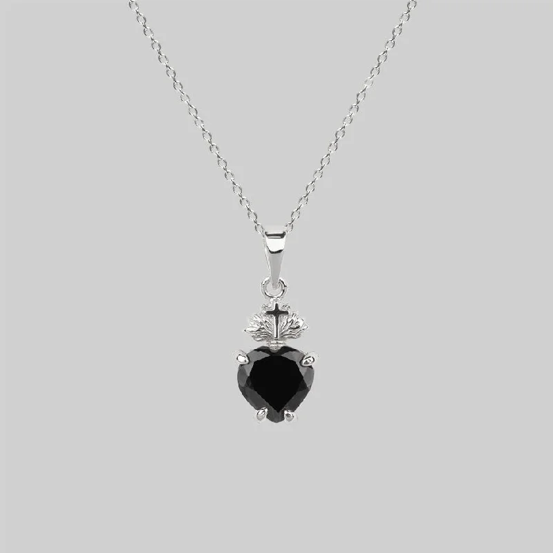 Matte chain necklace-The Sacred Heart Black Spinel Necklace - Silver