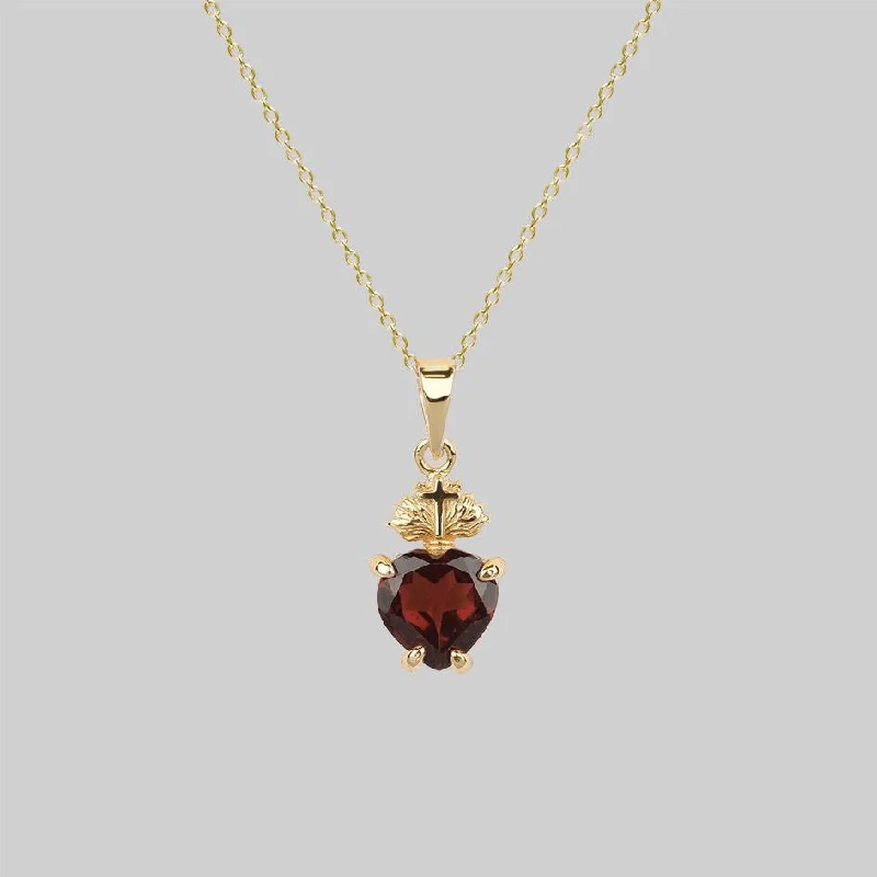 Crimped chain necklace-The Sacred Heart Garnet Necklace - Gold