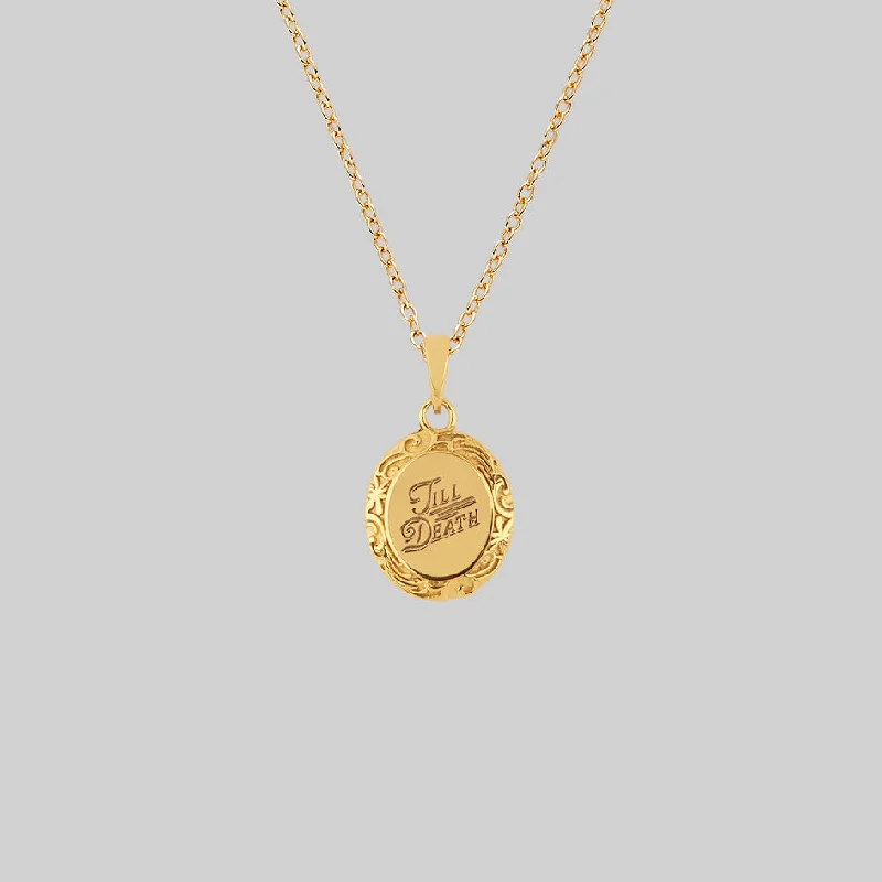 Leather chain necklace-TILL DEATH. Promise Medallion Pendant Necklace - Gold