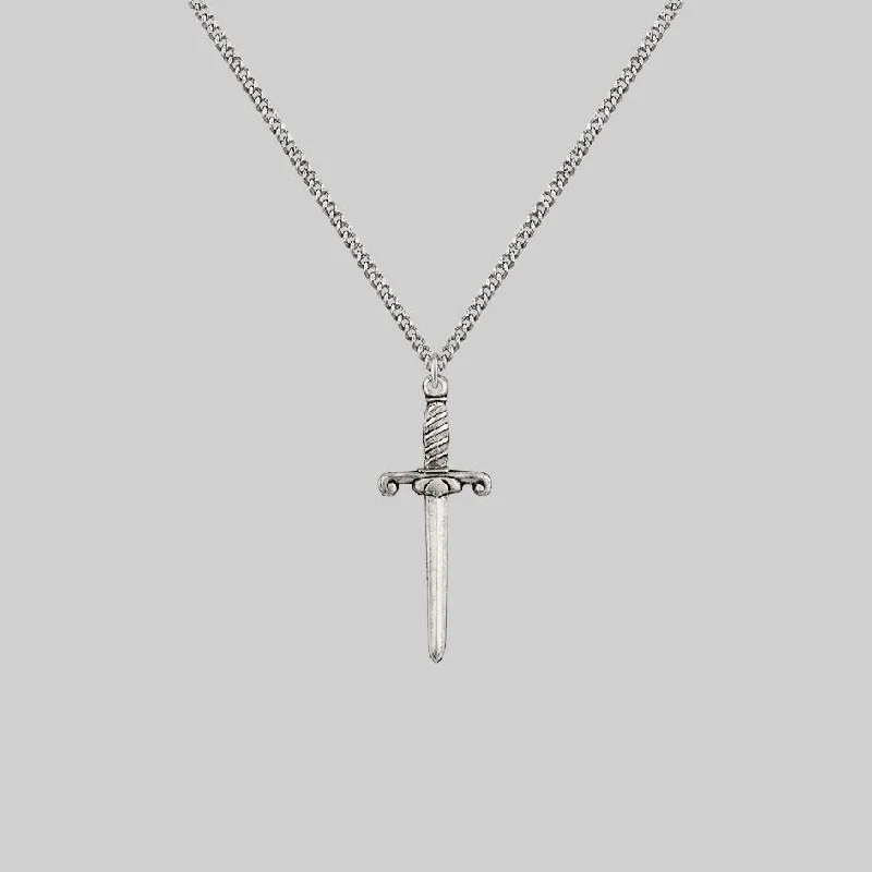 Navy sapphire necklace-TRUST. Dagger Necklace - Silver