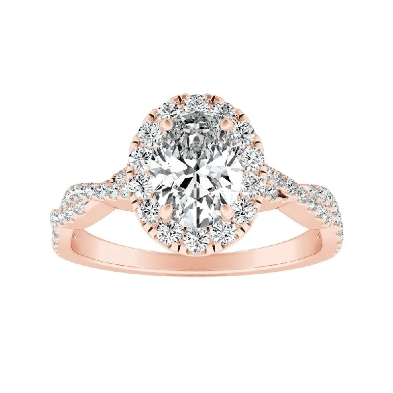 Gloss gem ring-Twisted Oval-cut 5/8ctw 14k Gold Halo Diamond Engagement Ring by Auriya