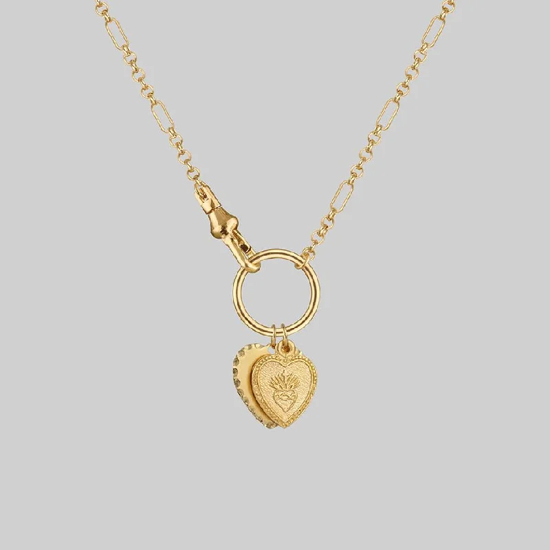 Steel cast necklace-VALENTINA. Multi Heart Charm Clasp Necklace - Gold