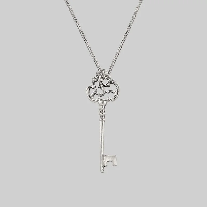 Mist bead necklace-VERONA. Skeleton Key Necklace - Silver