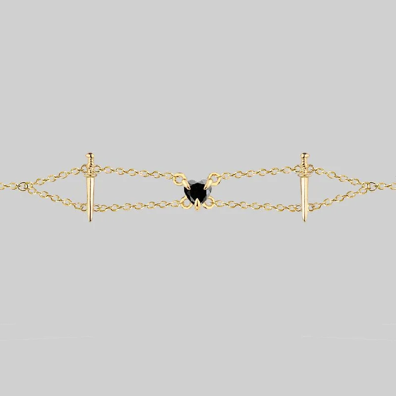 Quad knot necklace-VINDICATE. Swords & Onyx Heart Choker - Gold