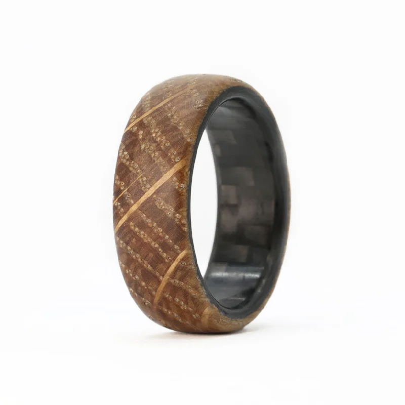 Ebony black ring-The Distiller-Whiskey Barrel Domed Men's Ring with Carbon Sleeve