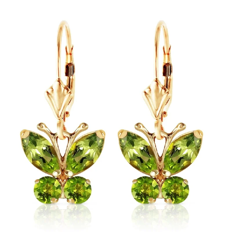 Triad metal earrings-1.24 CTW 14K Solid Gold Butterfly Earrings Peridot