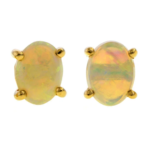 Tusk ridge earrings-Oval Cabochon Opal Stud Earrings