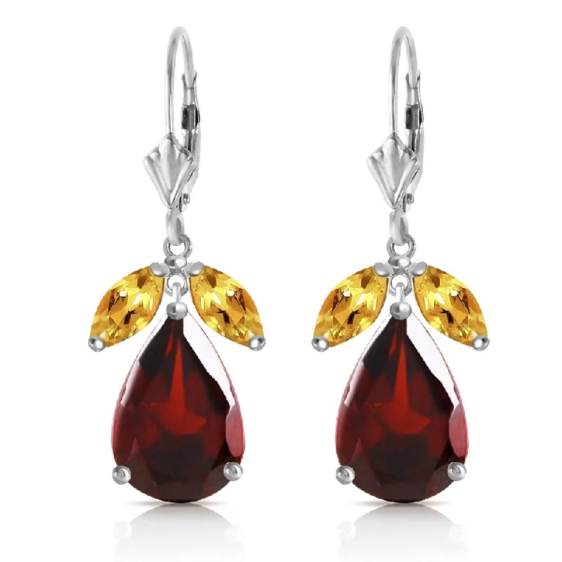 Gingham band earrings-13 Carat 14K Solid White Gold Leverback Earrings Citrine Garnet