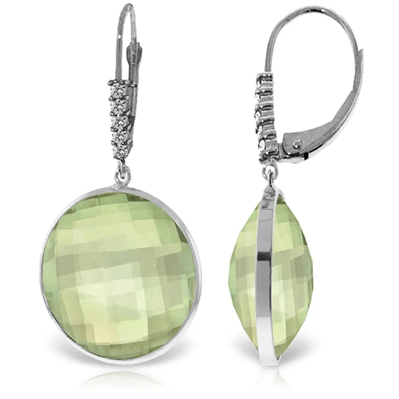 Stream pebble earrings-14K Solid Gold Diamonds Earrings w/ Checkerboard Cut Green Amethysts