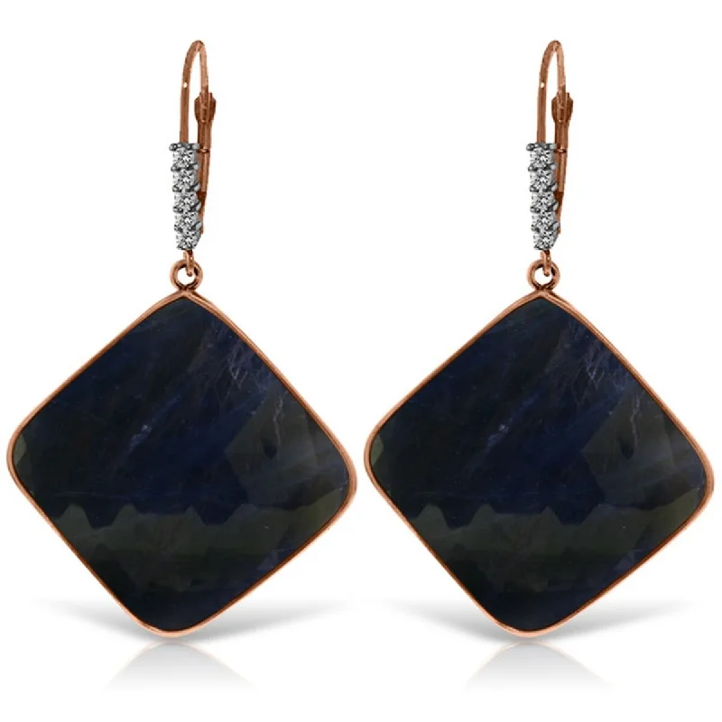 Starfield drop earrings-14K Solid Gold Diamonds Leverback Natural Sapphire Gemstone Earrings