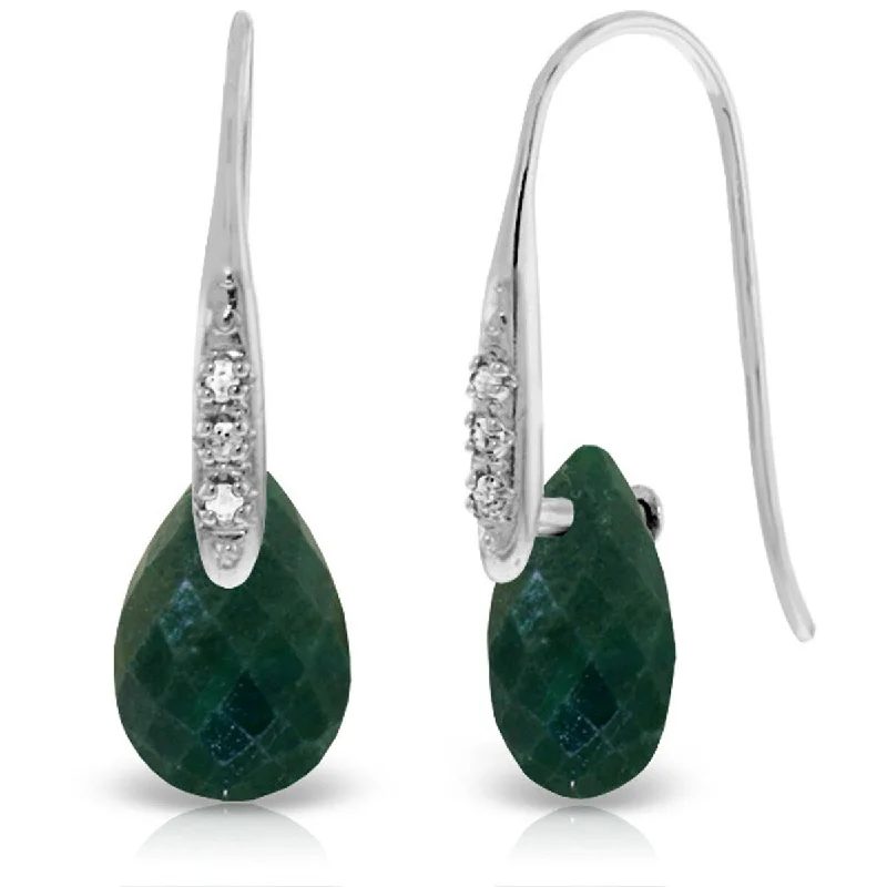 Polished emerald earrings-14K Solid Gold Earrings w/ Diamonds & Dangling Dyed Green Sapphires