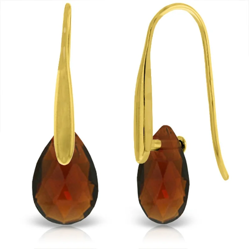 Fused gem earrings-14K Solid Gold Fish Hook Earrings w/ Dangling Briolette Garnets