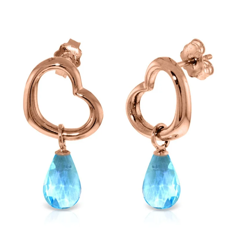 Sisal wrap earrings-14K Solid Gold Heart Gemstone Earrings w/ Dangling Natural Blue Topaz