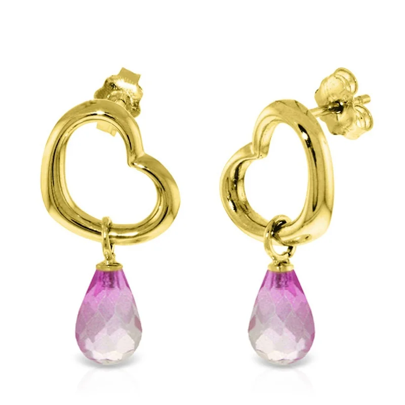 Glimmer spark earrings-14K Solid Gold Heart Gemstone Earrings w/ Dangling Natural Pink Topaz