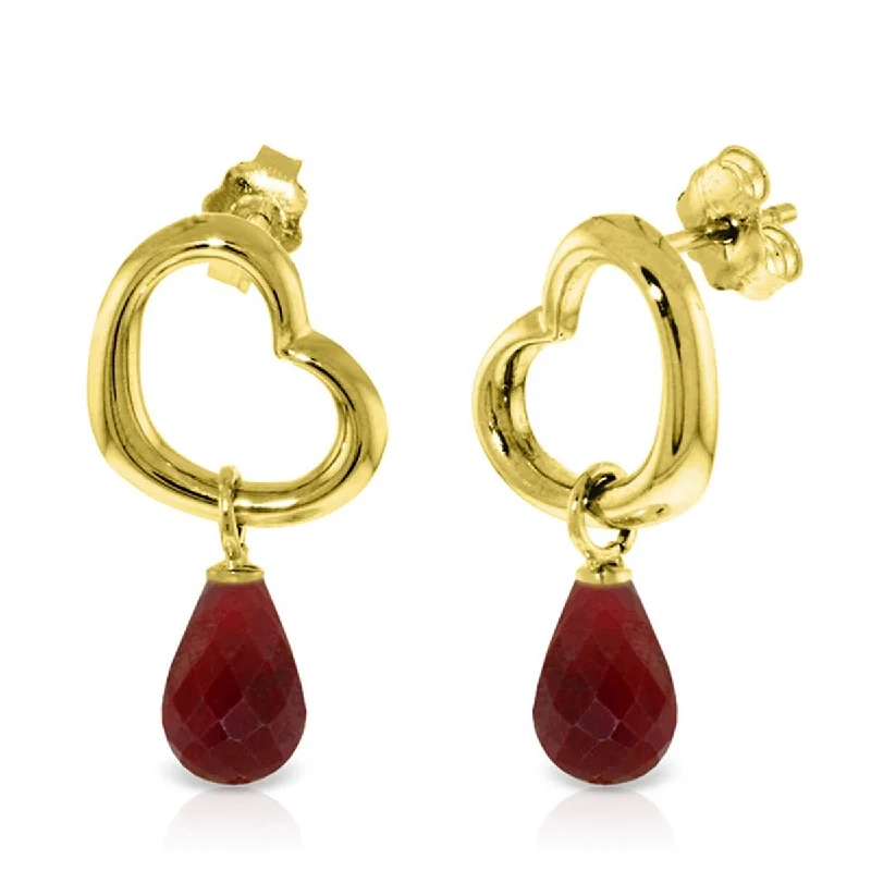 Stacked scale earrings-14K Solid Gold Heart Gemstone Earrings w/ Dangling Natural Rubies