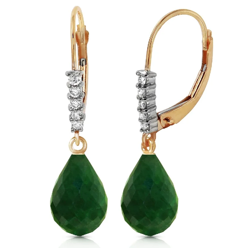 Sharp rim earrings-14K Solid Gold Leverback Earrings Natural Diamond & Emerald Certified