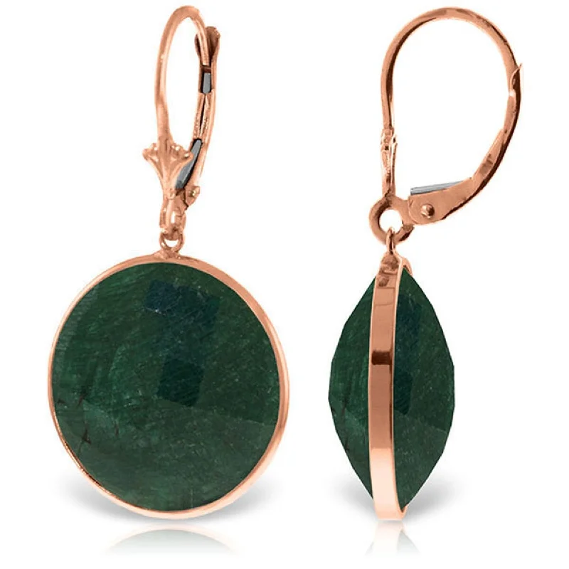 Snapped clasp earrings-14K Solid Gold Leverback Earrings w/ Checkerboard Cut Round Emerald