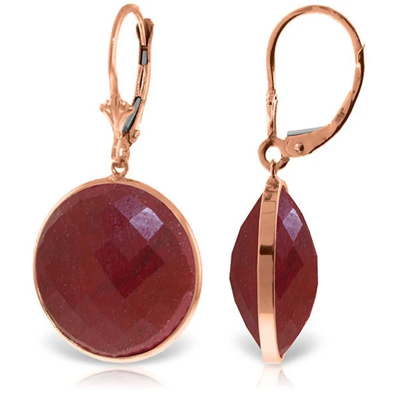 Red tiger eye earrings-14K Solid Gold Leverback Earrings w/ Checkerboard Cut Round Rubies