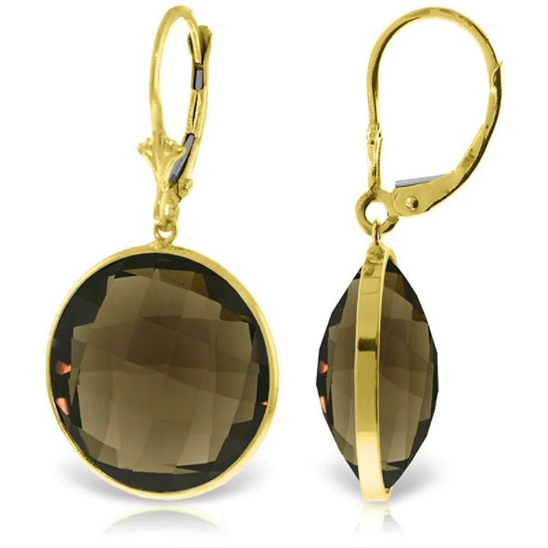 Braided hoop earrings-14K Solid Gold Leverback Gemstone Earrings Round Smoky Quartz