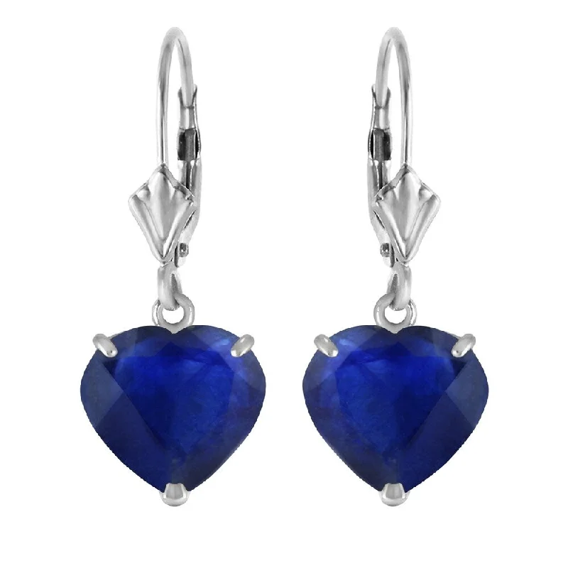 Zinc alloy earrings-14K Solid White Gold Leverback Earrings Natural 10mm Heart Sapphires