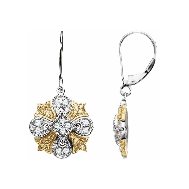 Marble fleck earrings-14k White and Yellow Gold Natural Yellow & White Diamonds Lever Back Dangle Earring for Women