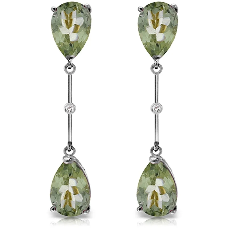 Blossom drop earrings-14K White Gold Diamonds & Green Amethysts Dangling Gemstone Earrings