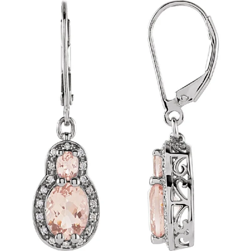 Smooth cut earrings-14k White Gold Morganite & 1/6 CTW Diamond Dangle Earring for Women