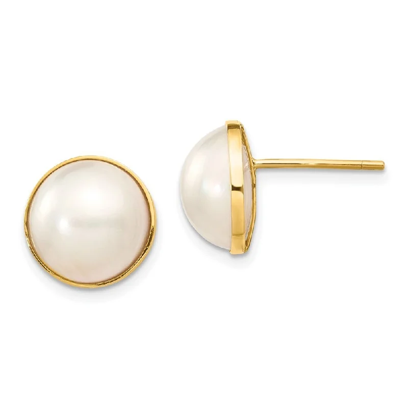 Crimped hoop earrings-14k Yellow Gold 9-10mm Cultured Mabe Pearl Earrings (L-12 mm, W-12 mm)