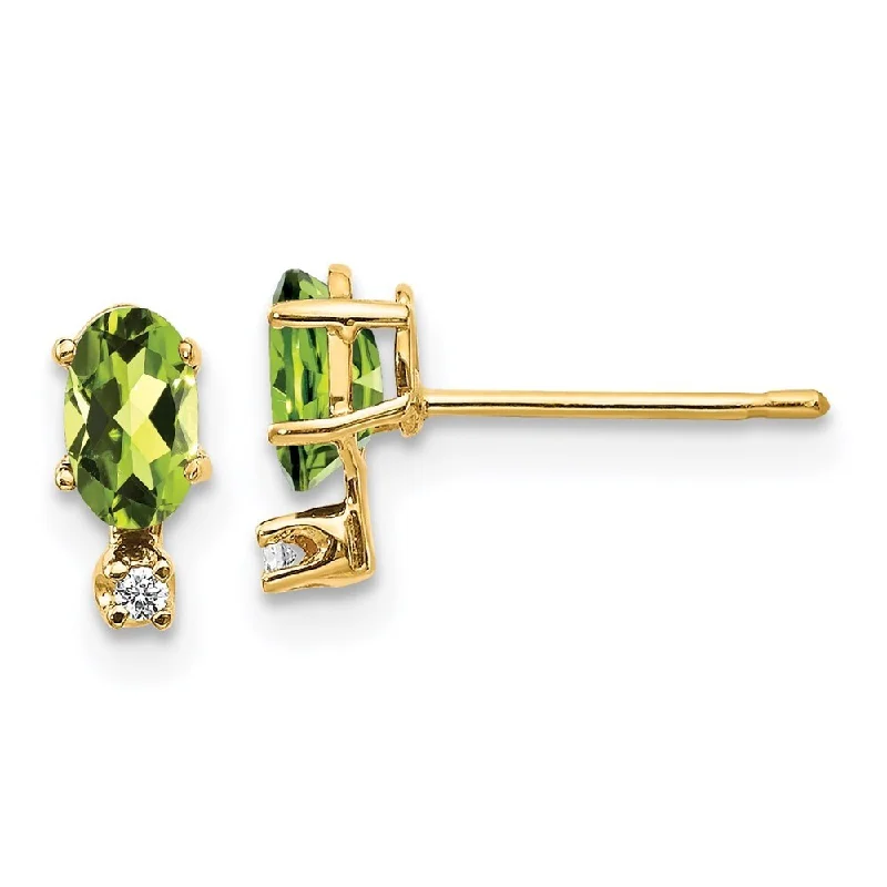 Brass finish earrings-14k Yellow Gold Diamond & Peridot Earrings (L-7 mm, W-3 mm)